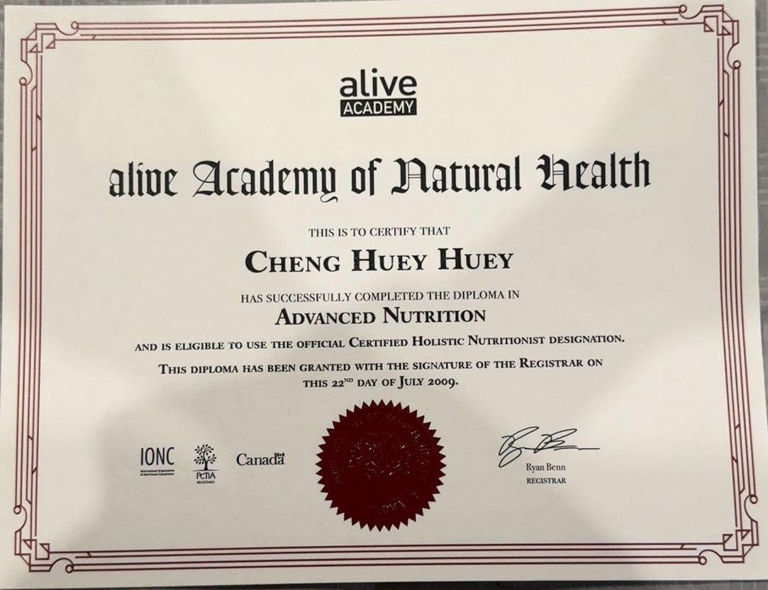 Diploma in Advanced Nutrition from alive Academy of Natural Health