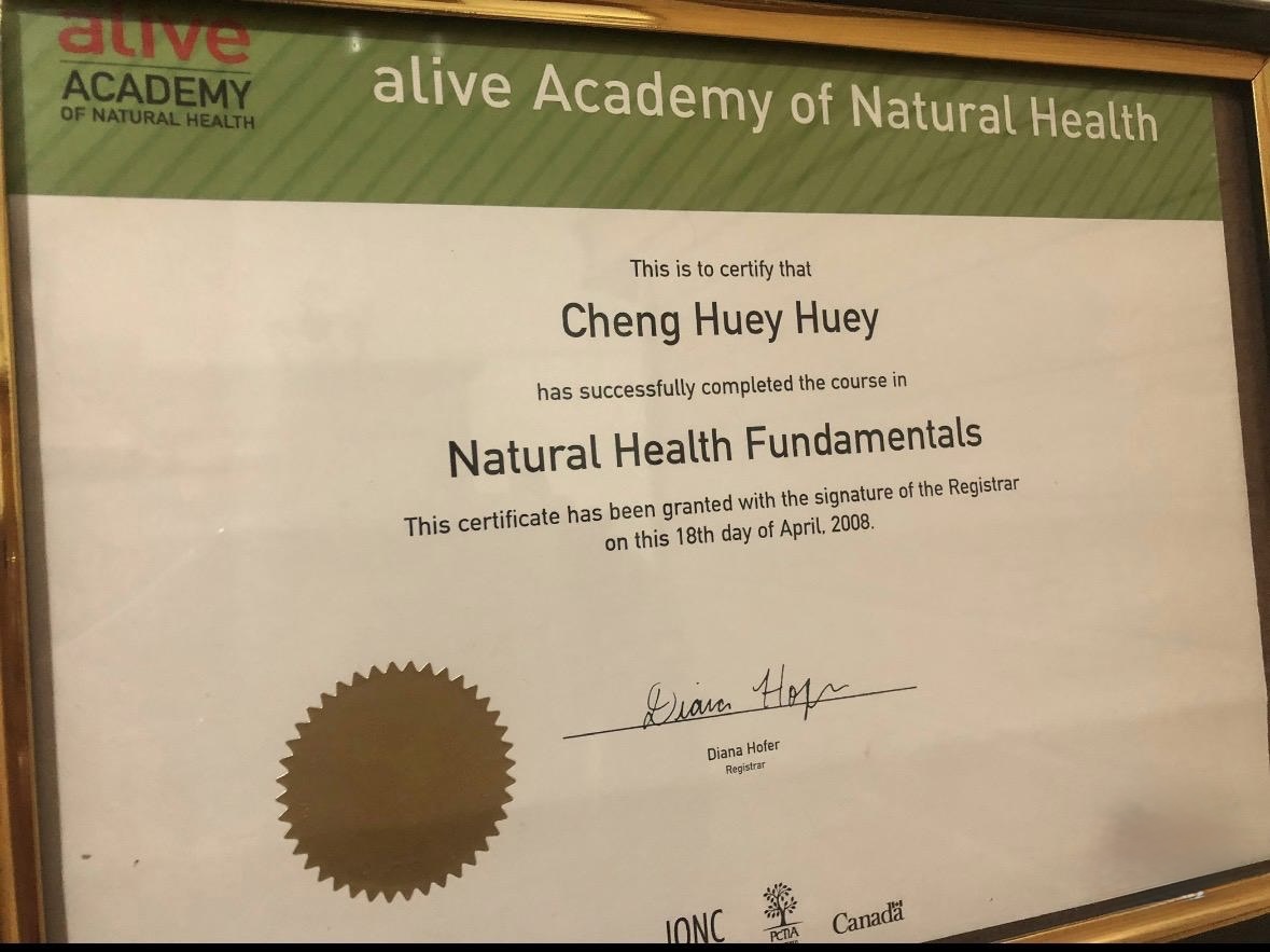 Natural Health Fundamentals certificate from alive Academy of Natural Health